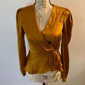 NWT ASTR The Label Mustard Yellow Polyester Peplum Blouse Size XS NWT